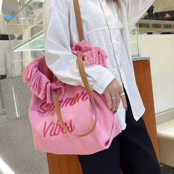 Pink Casual Women's Lightweight Large Capacity Tote Bag - Picture 2 of 3